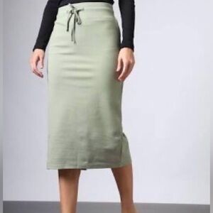 ZARA Green Jersey Knit Drawstring Midi Skirt